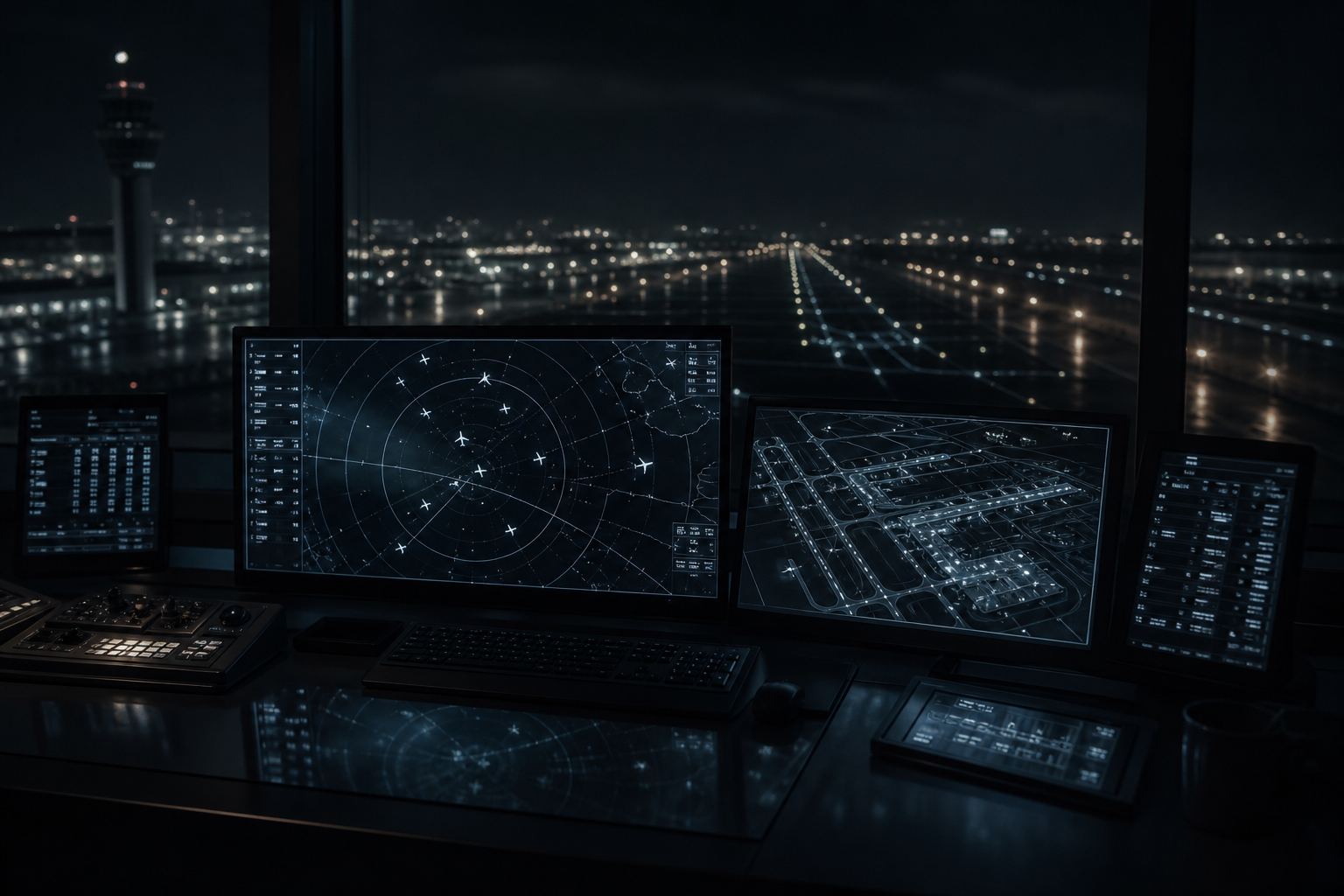 Диспетчерская TowerControl с радаром и схемой аэропорта